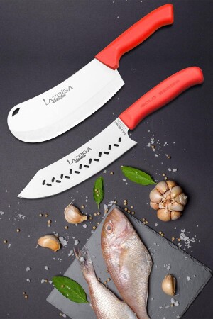 Mutfak Bıçak Seti Şef Bıçağı Eğri Şef 2K Satır Pizza Soğan Pide Börek Satırı Seti 2 Li 388 - LAZBİSA