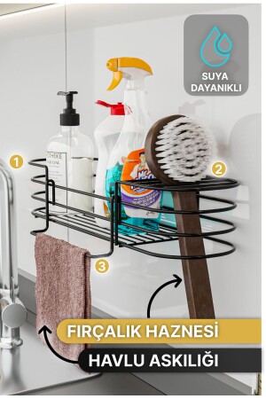 Mutfak Düzenleyici Banyo Düzenleyici Organizer Mutfak Dolabı 3 Fonksiyonlu Siyah Mat Bulaşıklık - Bino