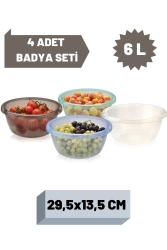 Mutfak Seti - 4'lü Badya Seti - Çok Amaçlı Badya - Bulaşık Leğeni 6 Litre M4-1343 - Melkan Home