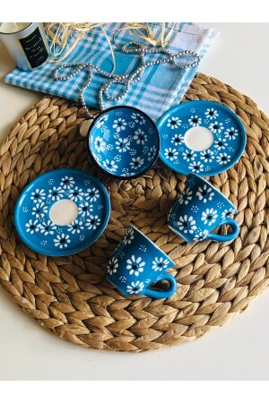 Muttertags-Special Blue Daisy Special 2-Personen-Kaffeetassen-Set und Schüssel pap01 - Den Tasarım Hediyelik