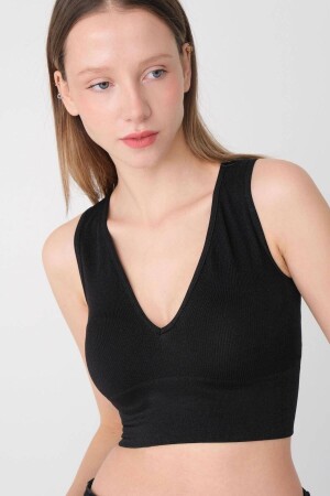 Nahtloses Crop-Bustier mit V-Ausschnitt und dicken Trägern A0131 - Addax