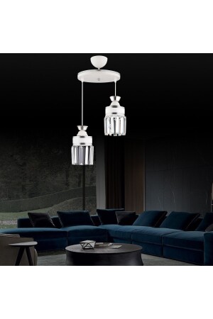 Nairobi 2-Piece White Pendant Lamp with Crystal Stone and Chrome Strip Cylinder Luxury Chandelier AK00054 - Kraliçe