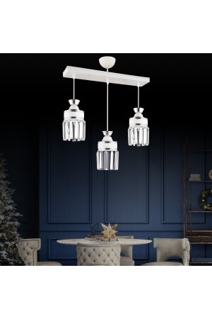 Nairobi 3-Line White Row Pendant Lamp Tray Crystal Stone Chrome Striped Cylinder Luxury Chandelier AK00056 - Kraliçe