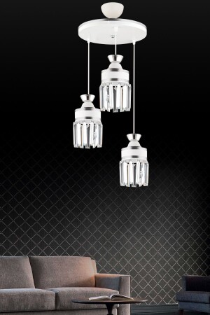Nairobi 3-Piece White Pendant Lamp with Crystal Stone and Chrome Strip Cylinder Downward Facing Luxury Chandelier TYC00531529343 - Genel Markalar