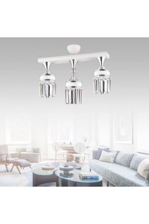 Nairobi 3 Row White Plafone Crystal Stone Chrome Strip Cylinder Luxury Chandelier AK00096 - Kraliçe