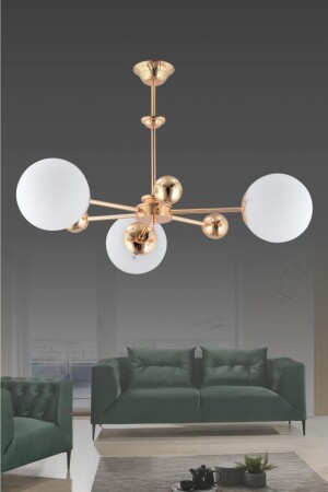 Nairobi 3-teiliger Gold-Weiß-Kugelglas-Kronleuchter 1605040012547 - İstanbul Avize
