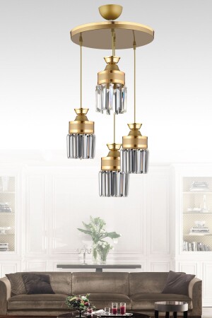 Nairobi 4-Piece Antique Pendant Lamp Crystal Stone Yellow Striped Cylinder Downward Facing Luxury Chandelier 032682 - Genel Markalar