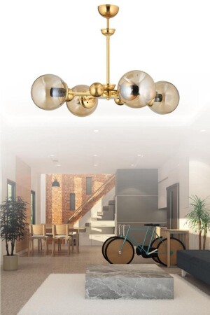 Nairobi 4-Piece Gold Case Yellow Globe Glass Chandelier - İstanbul Avize