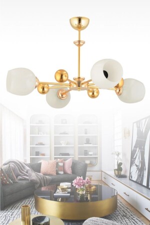 Nairobi 4-Piece Gold White Opaque Glass Chandelier 16050400640 - İstanbul Avize