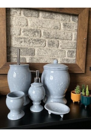 Naomi Collection 5-teiliges Badezimmer-Set mit grauem Marmormuster - Red Seramik