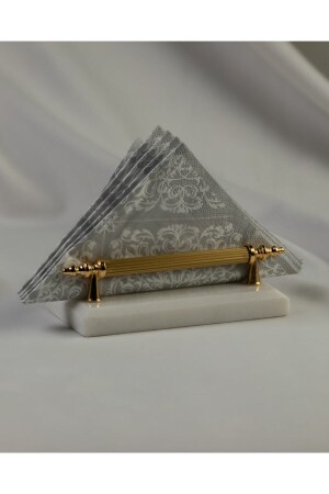 Napkin Holder Gold Real Marble - Metal Profile Handle - Meralp