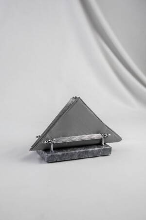 Napkin Holder Hasankeyf Silver Real Marble, Metal Profile Handle MERALP130 - MERALP