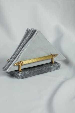 Napkin Holder Kapadokya Gold Real Marble, Metal Profile Handle MERALP130 - MERALP