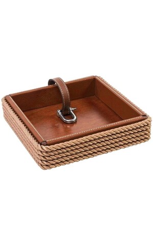 Napkin Holder Leather Covered Wooden Plate - Tizetto