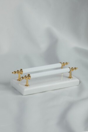 Napkin Holder Pamukkale Gold Real Marble, Metal Profile Handle MERALP130 - MERALP