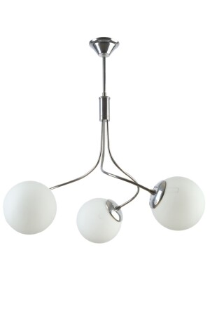 Napoli Modern Chrome Color Closed White Glass Living Room - Kitchen - Bedroom 3-Plus Chandelier NAPOLIGREYWHITE3Plus - Fer Avize