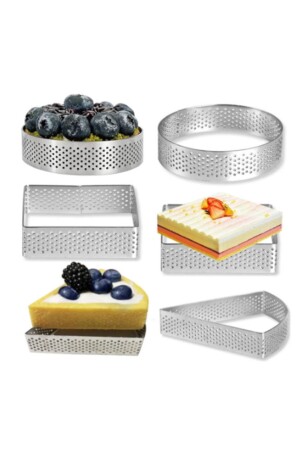 Narkaıp Square, Round Triangle Hole Tart Mold 6 Pieces Narkaıp-NRM007242 - Nar kalıp