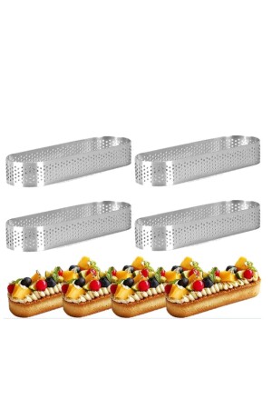 Narkalıp Oval Perforated Tart Mold 4 Pieces 12x4cm Narkaıp-NRM007249 - Nar kalıp