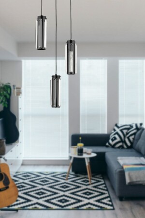 Natali 3-Piece Black Crystal, Stone Modern Design Crystal Living Room Pendant Lamp Chandelier 7000-9040-03-BL - Apliqa