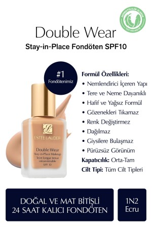 Natural and Matte Finish - Double Wear Stay-in-Place Foundation SPF 10 (1N2 Ecru) - 30 ml - Estee Lauder