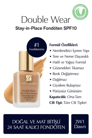 Natural and Matte Finish - Double Wear Stay-in-Place Foundation SPF 10 (2W1 Dawn) - 30 ml - Estee Lauder