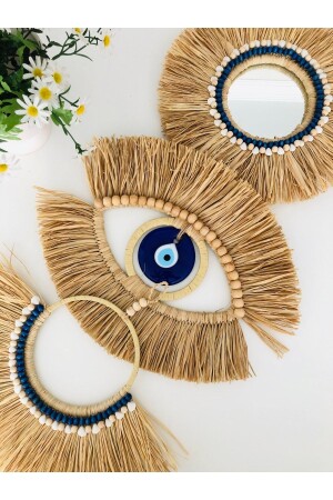 Natural Banana Fiber Glass Evil Eye Beads Office-balcony-baby room-kitchen-wall Decoration - Hasirdukkanii