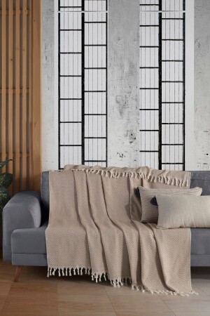 Natural Beige Sofa Cover Sofa Shawl 180x210 Cotton - Ladynil