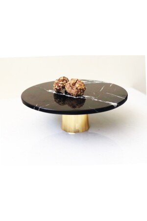 Natural Black Marble Cake Stand with Brass Feet PST28 - Modestmar