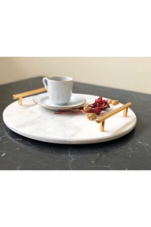 Natural Calacatta Marble Round Tray with Gold Handle MRM0128 - Modestmar