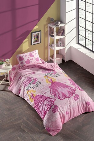 Natural Cotton Princess Single Size Child Girl Bedding Set with Elastic Sheet and Pink Heart hsn00063 - LaLiva