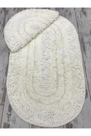 Natural Cotton Spaghetti Oval Cream 2-Piece Bath Mat Set Bathroom Rug Toilet Seat Set SpagettiOvalBP - Bonny Home