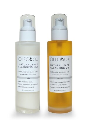 Natural Facial Cleansing Oil and Milk Set – Cleanses the Skin from Sunscreen, Make-up & Daily Dirt - 100ML KAR-2CLEANSE - Oleobox