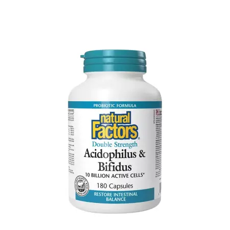 Natural Factors Acidophilus & Bifidus Double Strength (180 Capsules) - Natural Factors