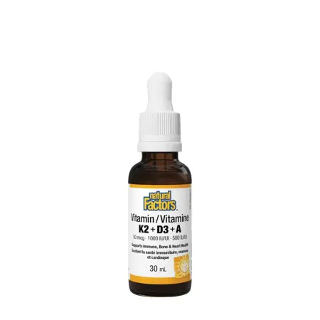 Natural Factors K2+D3+A 50 mcg/1000 IU/500 IU (30 ml) - Natural Factors