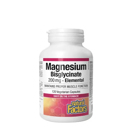 Natural Factors Magnesium Bisglycinate Pure 200 mg (120 Capsules) - Natural Factors