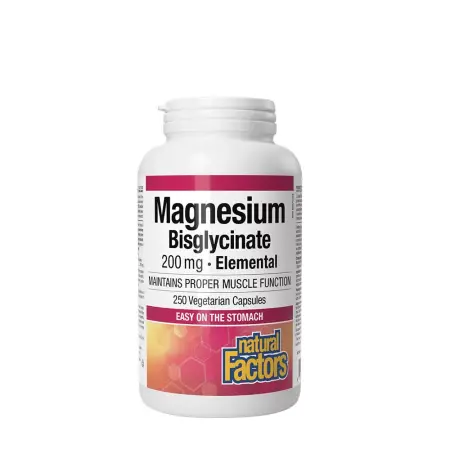 Natural Factors Magnesium Bisglycinate Pure 200 mg (250 Capsules) - Natural Factors
