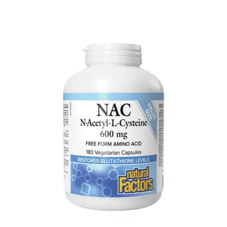 Natural Factors N-Acetyl-L-Cysteine Amino Acid (NAC) 600 mg (180 Veg Capsules) - Natural Factors