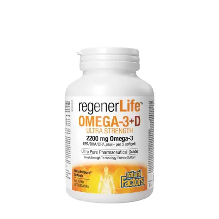 Natural Factors RegenerLife Omega-3+D Ultra Strength 2200 mg / 1000 IU (90 Softgels) - Natural Factors