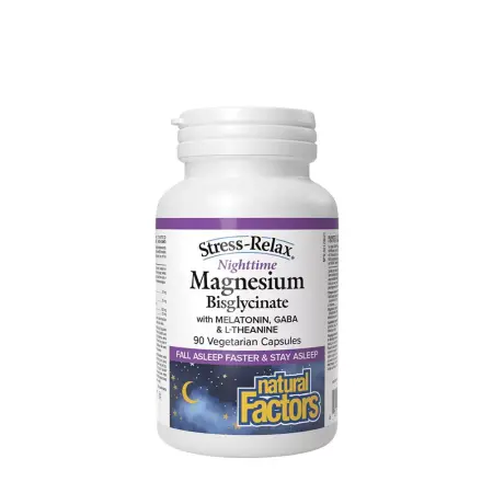 Natural Factors Stress-Relax Nighttime Magnesium Bisglycinate (90 Capsules) - Natural Factors