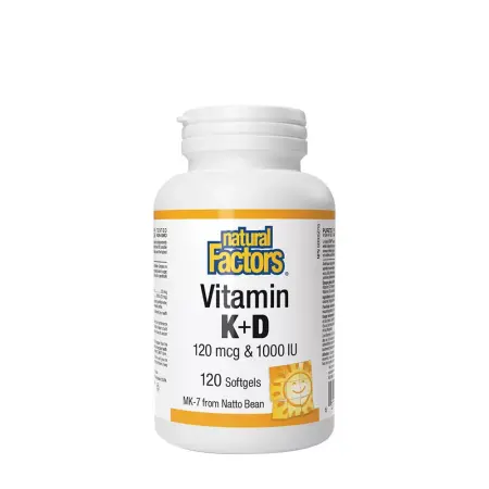 Natural Factors Vitamin K+D 120 mcg & 1000 IU (120 Softgels) - Natural Factors