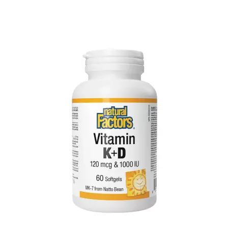 Natural Factors Vitamin K+D 120 mcg & 1000 IU (60 Softgels) - Natural Factors