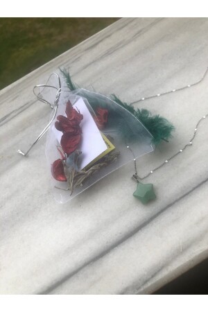 Natural Healing Stone - Star Necklace - Green Lucky Necklace Natural Stone - Bircan Yıldırım Niyet Bulutları