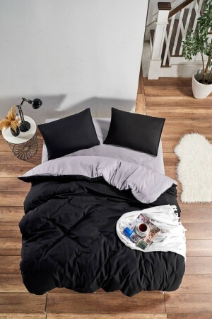 Natural Healthy Cotton Black & Gray Colored Double Duvet Cover Set with Elastic Sheets hsn00048 - LaLiva