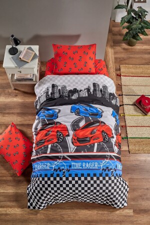 Natural Healthy Cotton City Car Children's Duvet Cover Set with Elastic Sheets for Single Person - Laliva