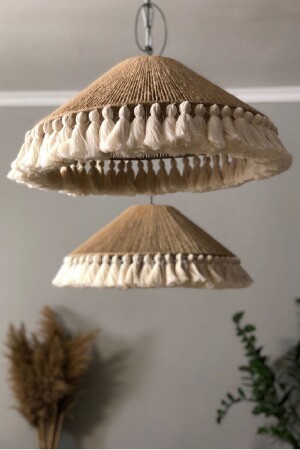 Natural Jute Rope Wrap Chandelier Macrame Rope Conical Shaped Hat LAPONAVİZE - White West inn House