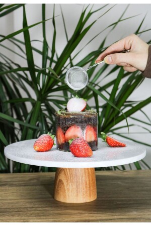 Natural Marble Cake Stand, Cake Stand with Wooden Legs, Marble Presentation Cup, Marble Cheese Plate 28 Cm gmbs-04 - Gemboss