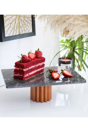 Natural Marble Cake Stand, Cake Stand with Wooden Legs, Marble Presentation Rack, Marble Cheese Plate gmbss-22 - Gemboss