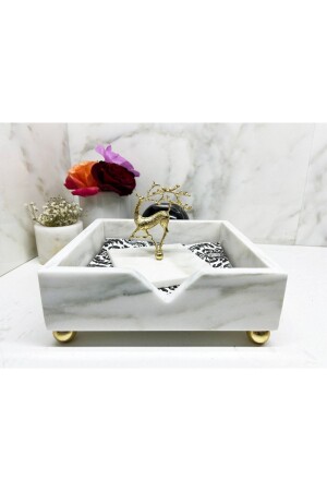 Natural Marble Napkin Holder with Gold Deer Object PCGYKD - Modestmar