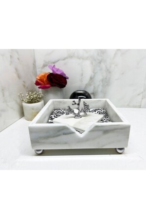 Natural Marble Napkin Holder with Silver Coral Object PCDMSCC - Modestmar