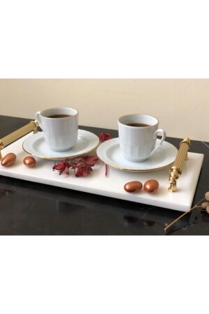 Natural Marble Presentation Tray Yellow Handle Calacatta Marble CAL9020 - Modestmar